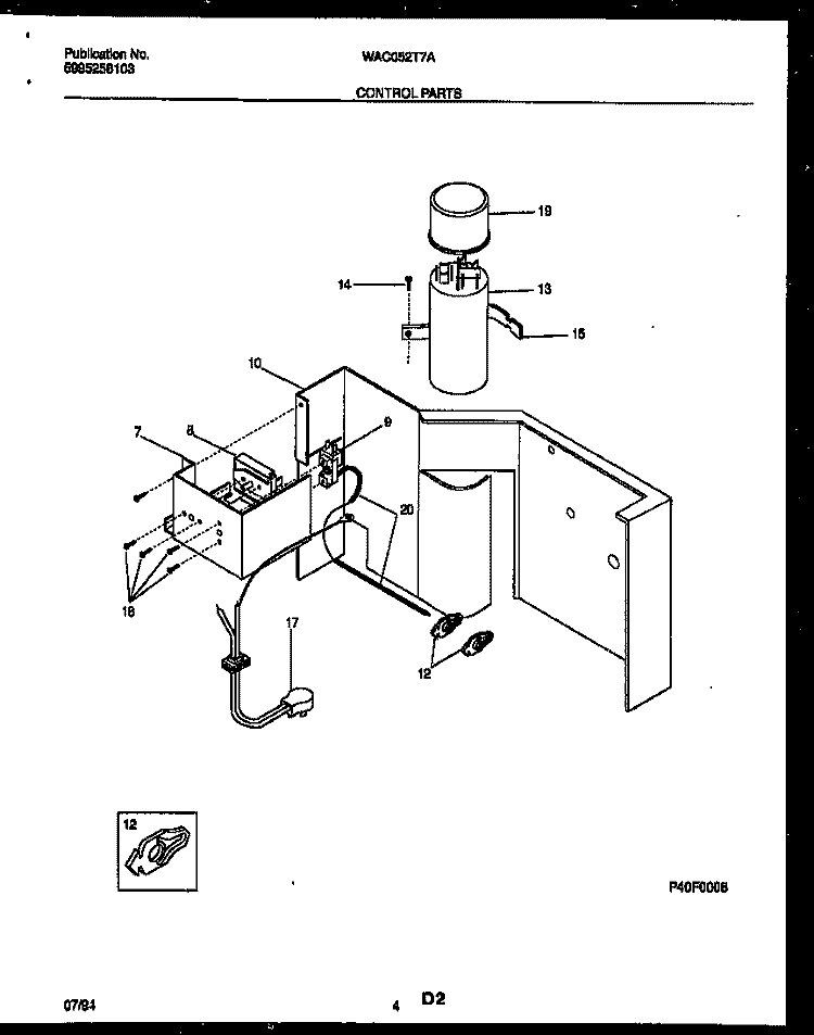 CONTROL PARTS Diagram and Parts List for WAC052T7A3  Frigidaire Air Conditioner