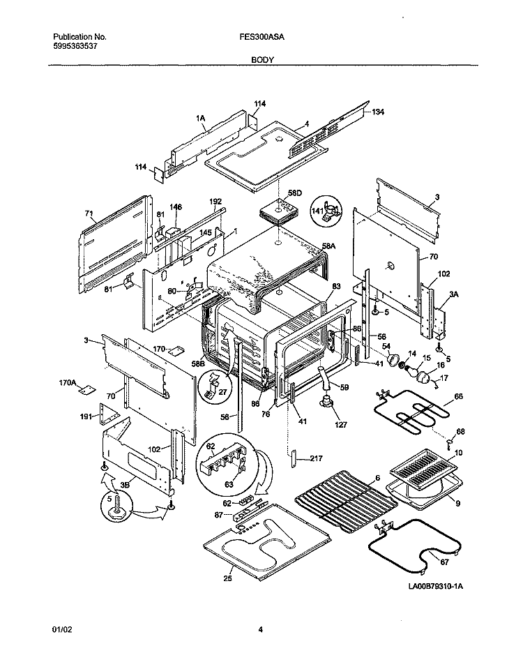 BODY Diagram and Parts List for FES300ASA  Frigidaire Range