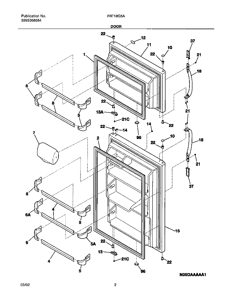 DOORS Diagram and Parts List for FRT18G5AW1  Frigidaire Refrigerator