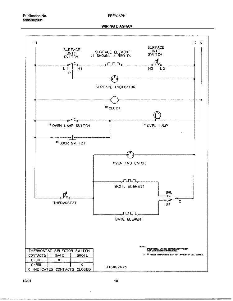 WIRING DIAGRAM Diagram and Parts List for FEF305PHWC  Frigidaire Range