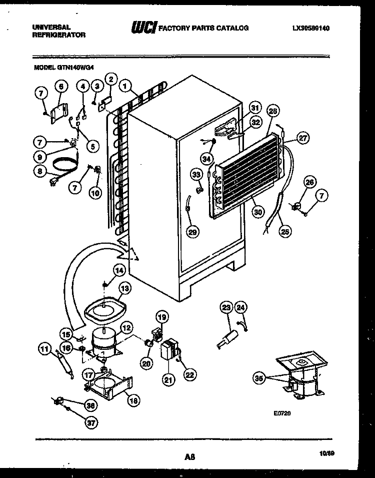 SYSTEM AND AUTOMATIC DEFROST PARTS Diagram and Parts List for GTN140WG4-45  Tappan Refrigerator