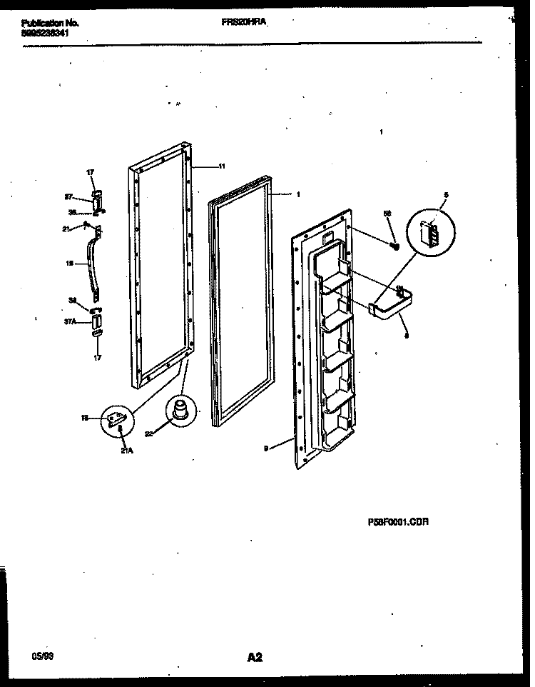 FREEZER DOOR PARTS Diagram and Parts List for FRS20HRAD2  Frigidaire Refrigerator
