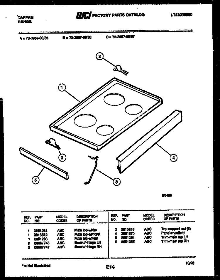 COOKTOP PARTS Diagram and Parts List for 73-3957-23-06  Tappan Range