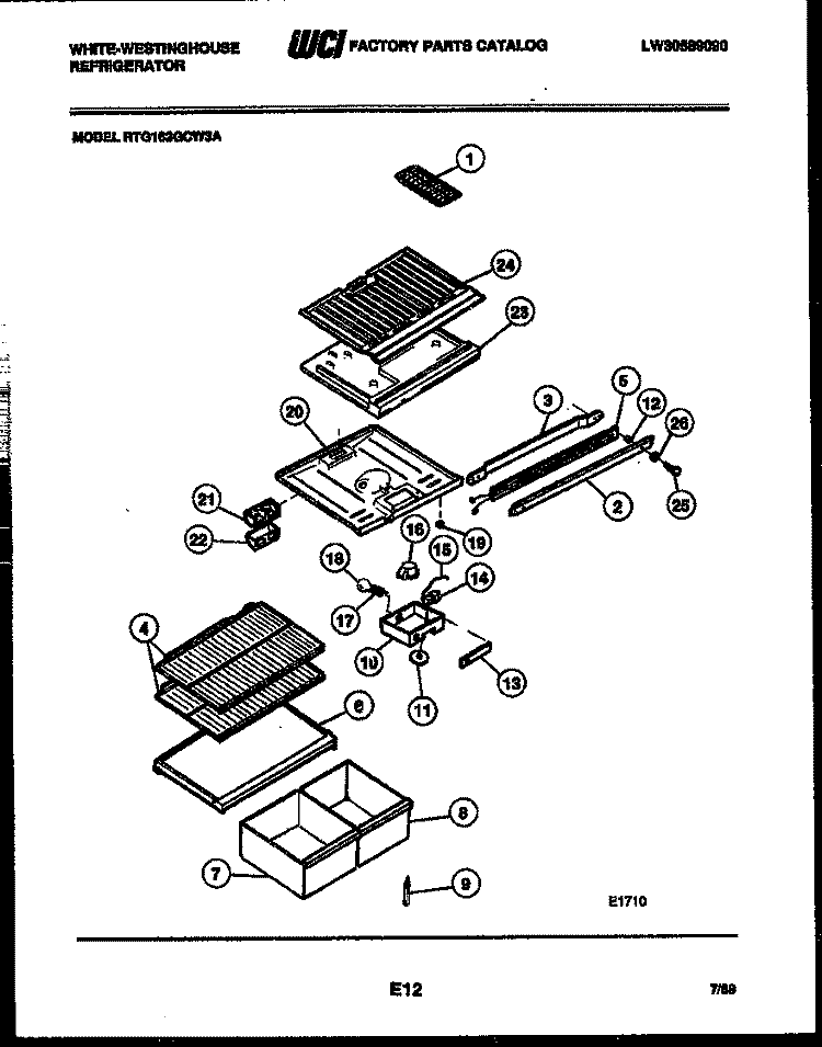 SHELVES AND SUPPORTS Diagram and Parts List for RTG163GCH3A  Frigidaire Refrigerator