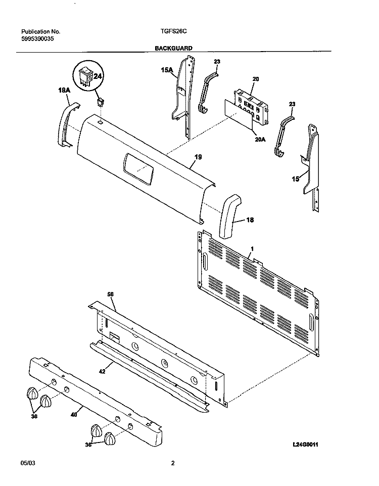 BACKGUARD Diagram and Parts List for TGFS26CSA  Tappan Range