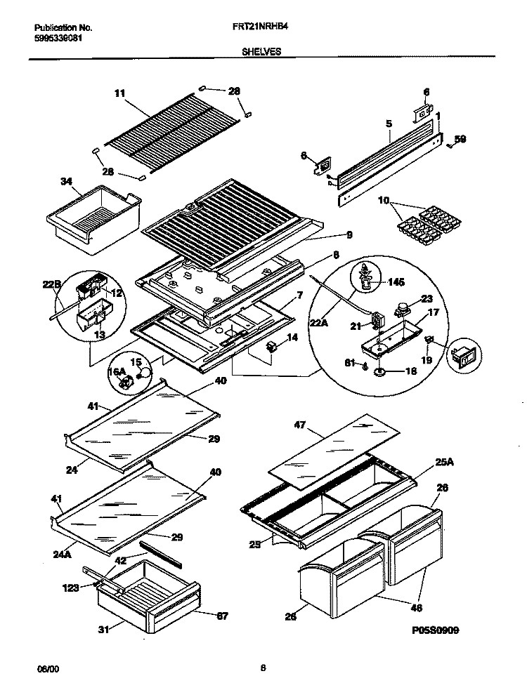 SHELVES Diagram and Parts List for FRT21NRHB4  Frigidaire Refrigerator