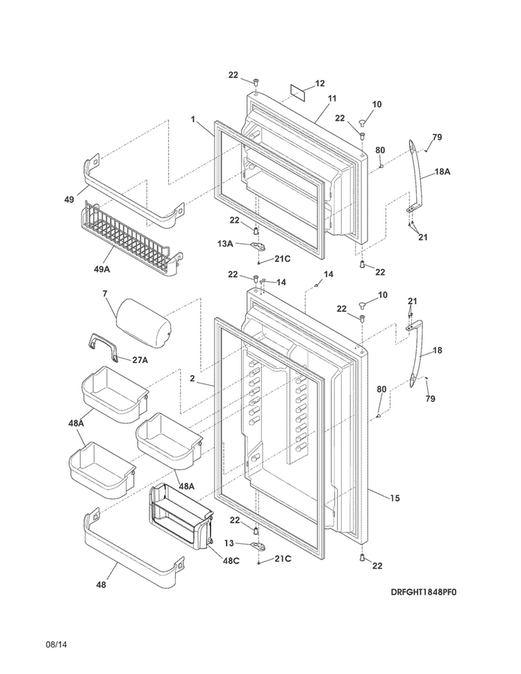 Doors Diagram and Parts List for FGHT1848PF2  Frigidaire Refrigerator