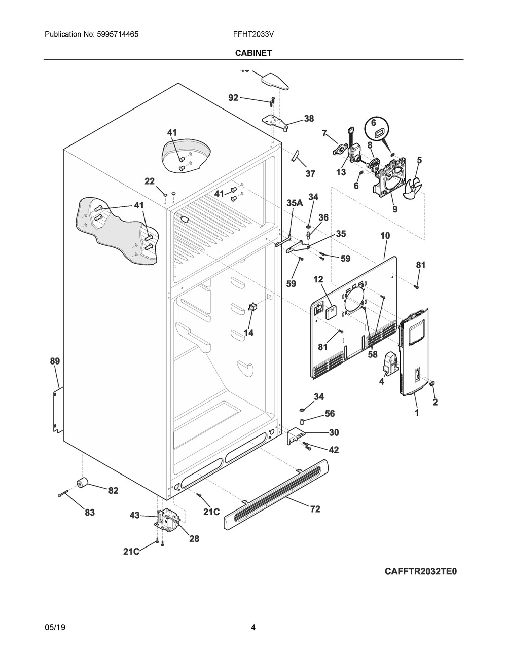 Cabinet Diagram and Parts List for FFHT2033VS0  Frigidaire Refrigerator