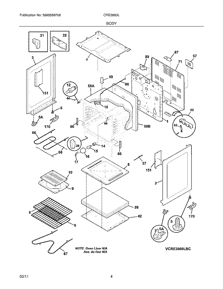 BODY Diagram and Parts List for CRE3860LBE  Crosley Range