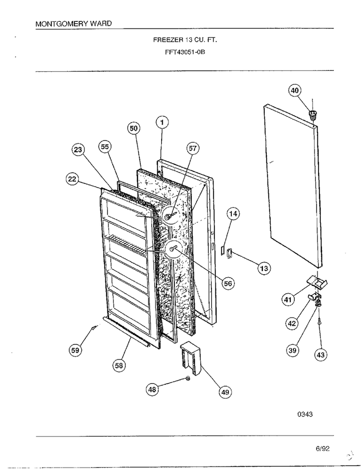 Freezer 13 Cubic Feet Diagram and Parts List for 43051-0B  Frigidaire Freezer