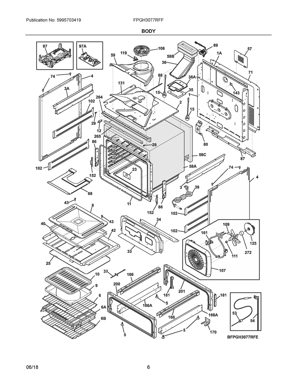Body Diagram and Parts List for FPGH3077RFF  Frigidaire Range