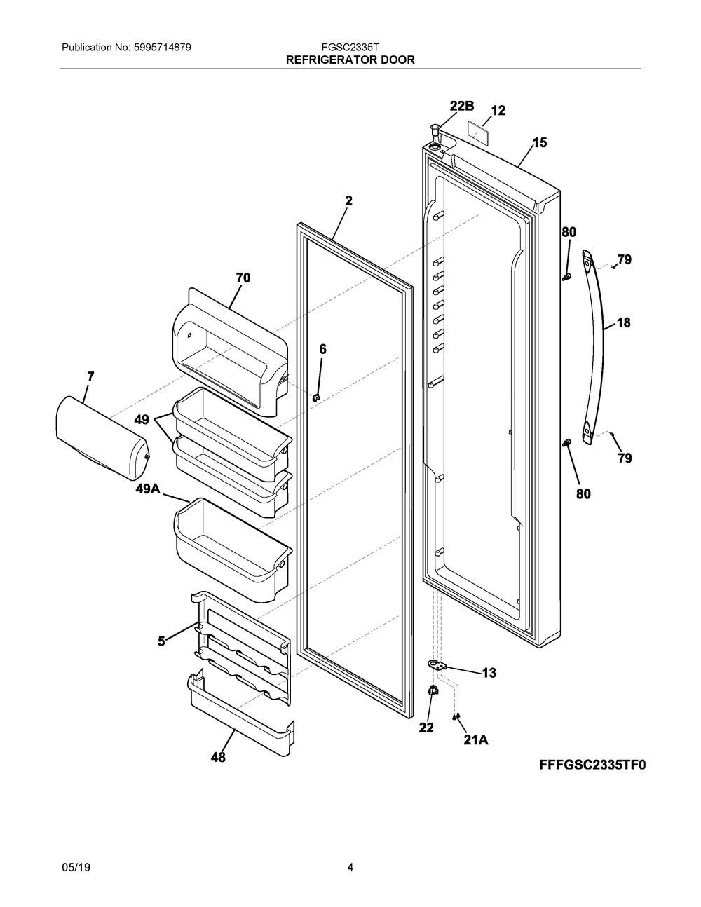 Refrigerator Door Diagram and Parts List for FGSC2335TD8  Frigidaire Refrigerator