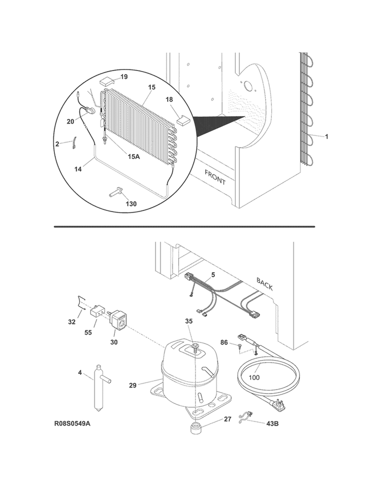 System Diagram and Parts List for FGVU17F8QWA  Frigidaire Freezer