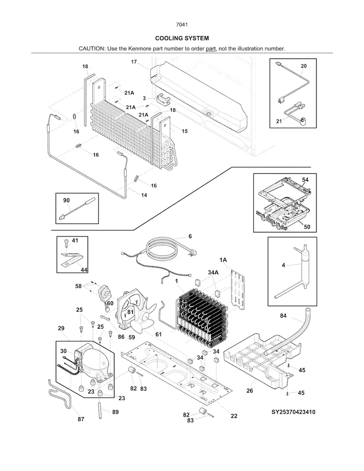 Cooling System Diagram and Parts List for 25370413419  Kenmore Refrigerator