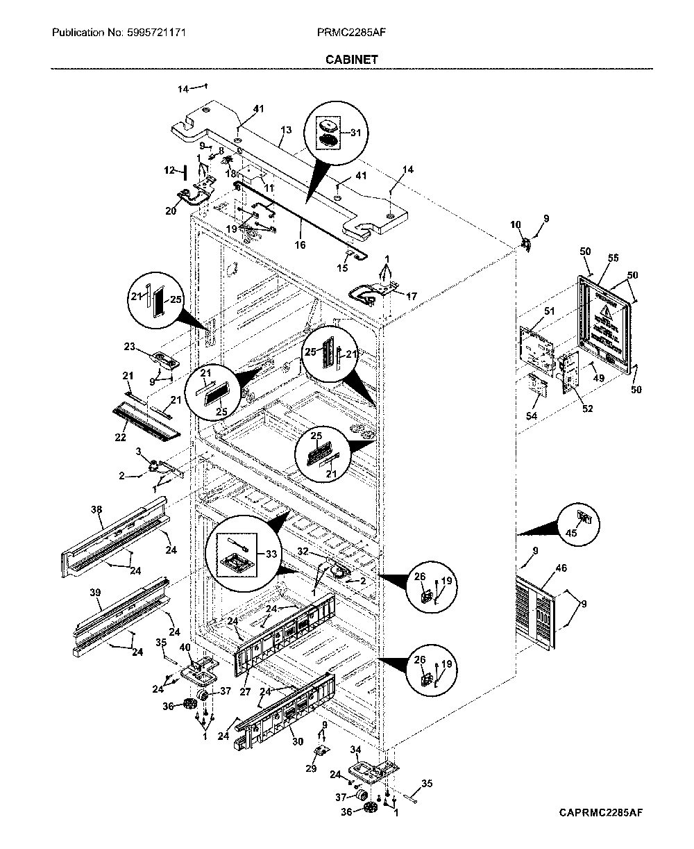 Cabinet Diagram and Parts List for PRMC2285AF  Frigidaire Refrigerator