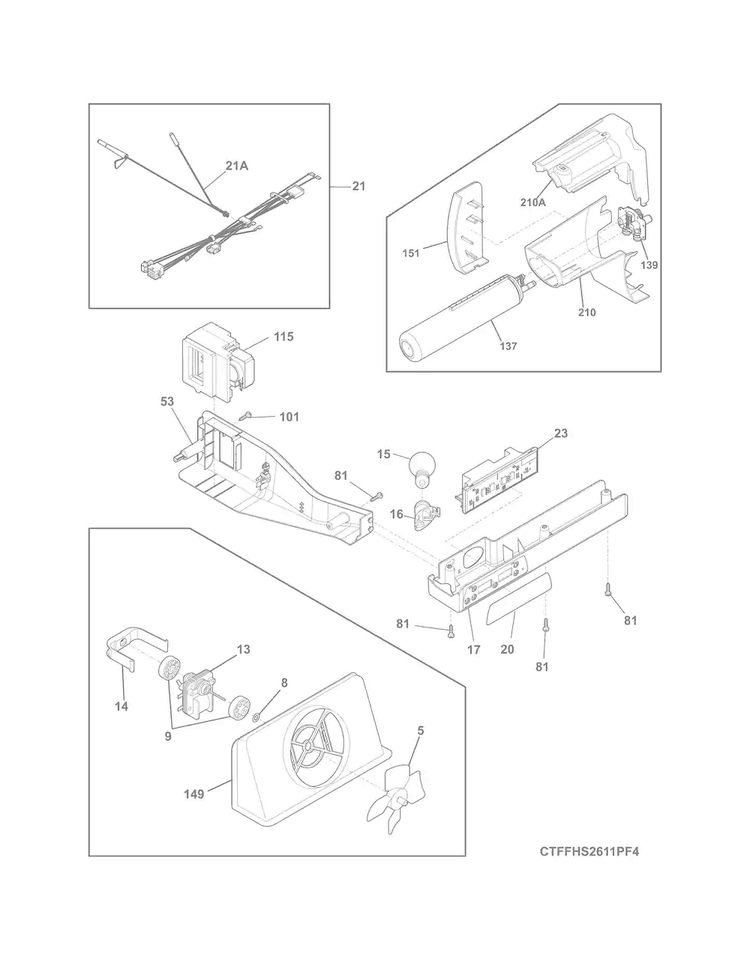 Controls Diagram and Parts List for FFHS2311LWNA  Frigidaire Refrigerator