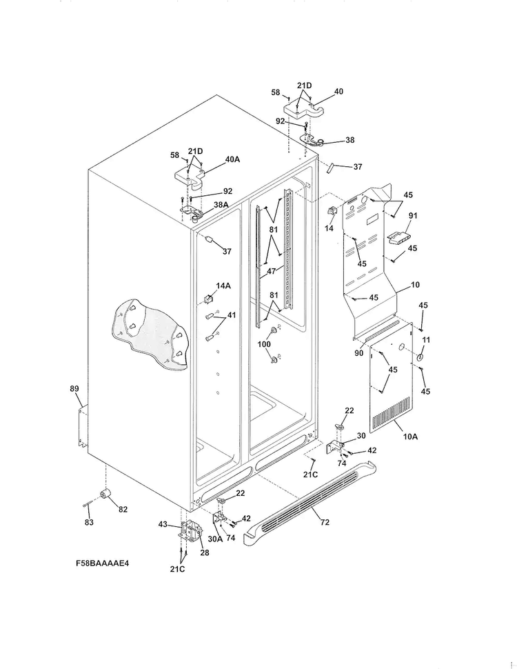 Cabinet Diagram and Parts List for FFHS2622MSU  Frigidaire Refrigerator