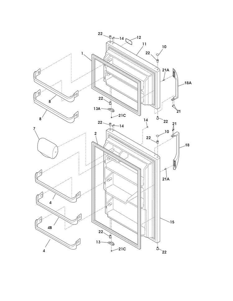 Doors Diagram and Parts List for LFTR1814NM3  Frigidaire Refrigerator