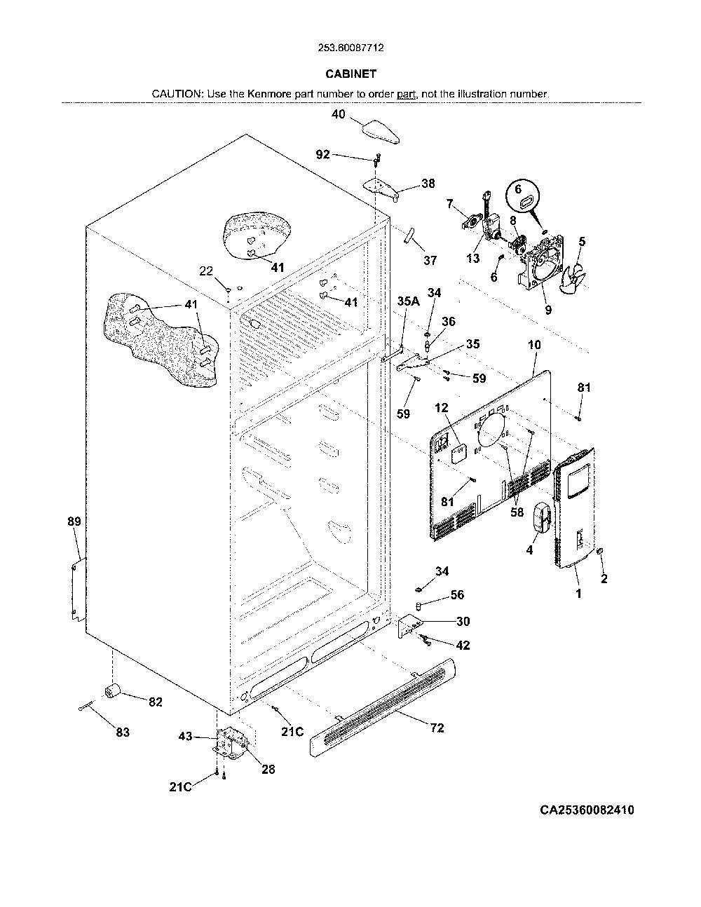 Cabinet Diagram and Parts List for 25360087712  Kenmore Refrigerator