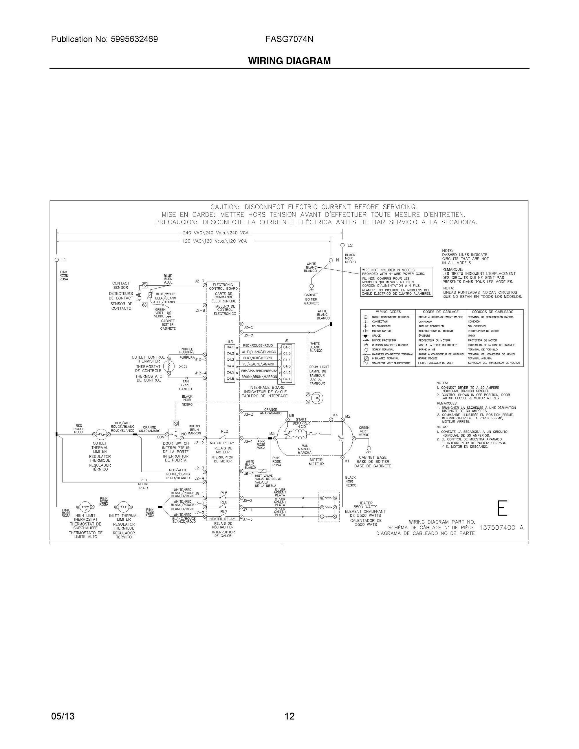 07 - WIRING DIAGRAM Diagram and Parts List for FASG7074NR3  Frigidaire Dryer
