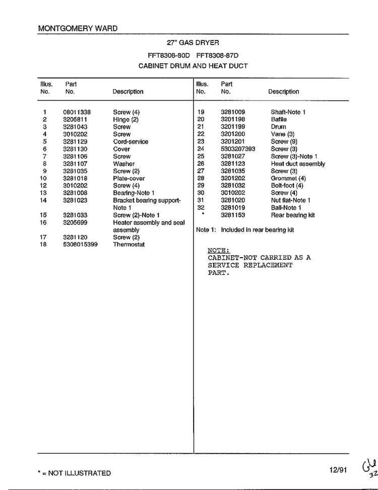 Gas Dryer-cabinet Drum And Heat Duct Page 2 Diagram and Parts List for 8308-80D  Frigidaire Dryer