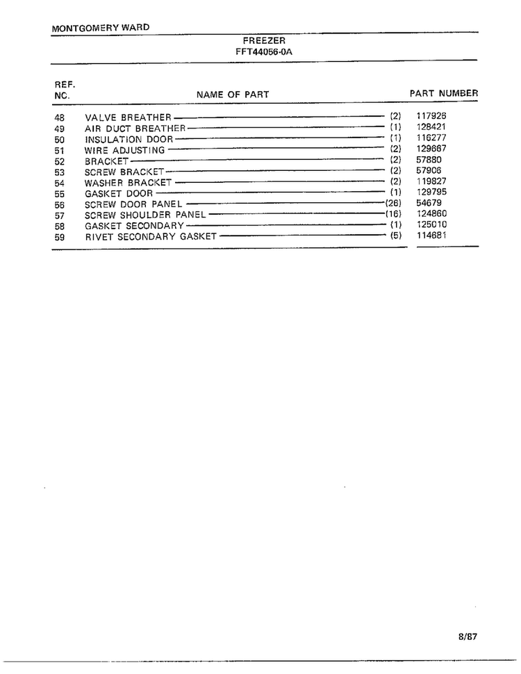 Freezer Page 2 Diagram and Parts List for 44056A-0  Frigidaire Freezer