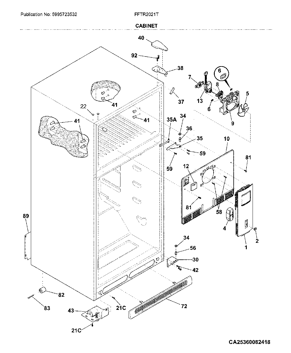 Cabinet Diagram and Parts List for FFTR2021TS6  Frigidaire Refrigerator