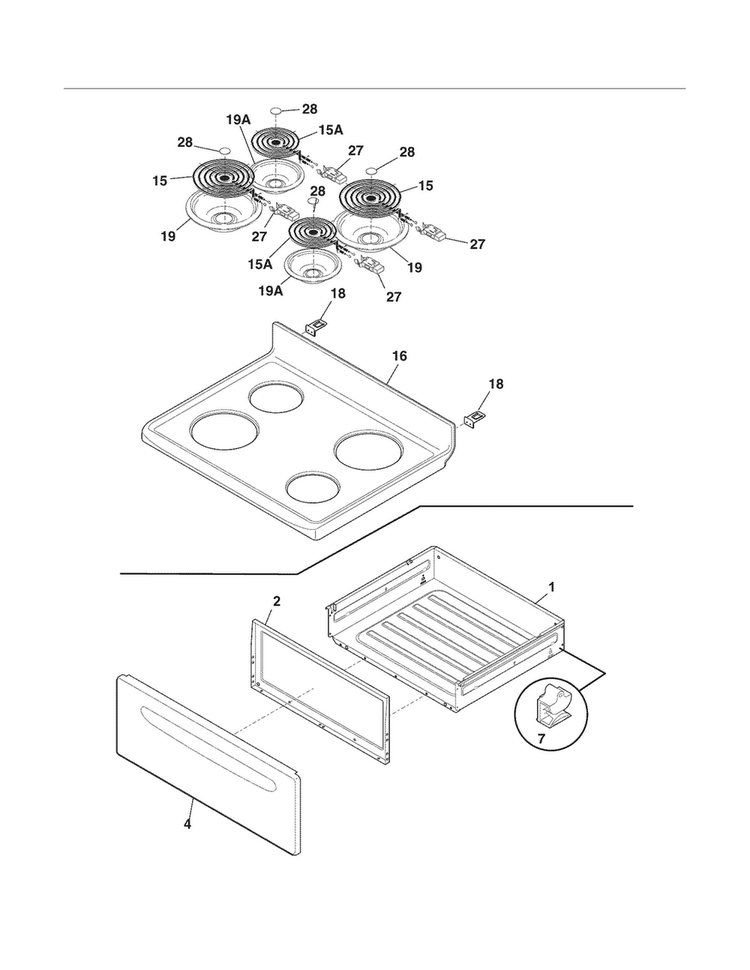 Top/drawer Diagram and Parts List for GEF3015XWA  Gibson Range