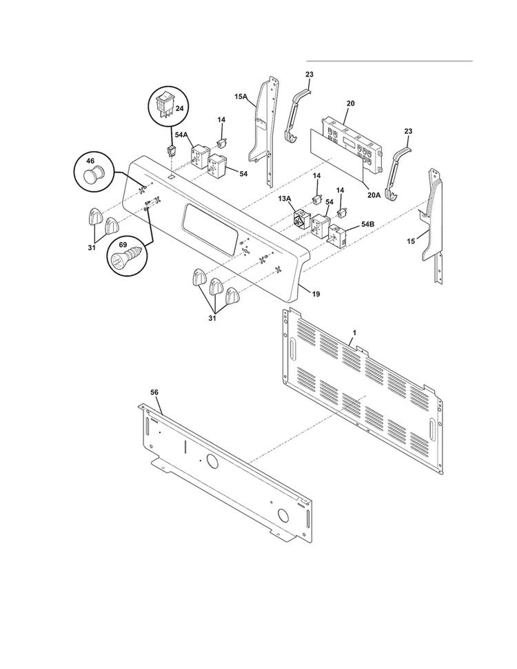 Backguard Diagram and Parts List for FFEF3020LWF  Frigidaire Range