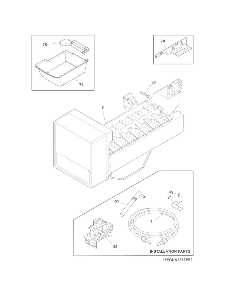 Ice Maker Diagram and Parts List for 25370413417  Kenmore Refrigerator