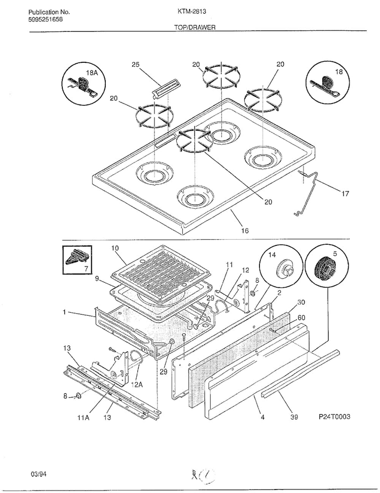 Top/drawer Diagram and Parts List for KTM-2813-80D  Frigidaire Range