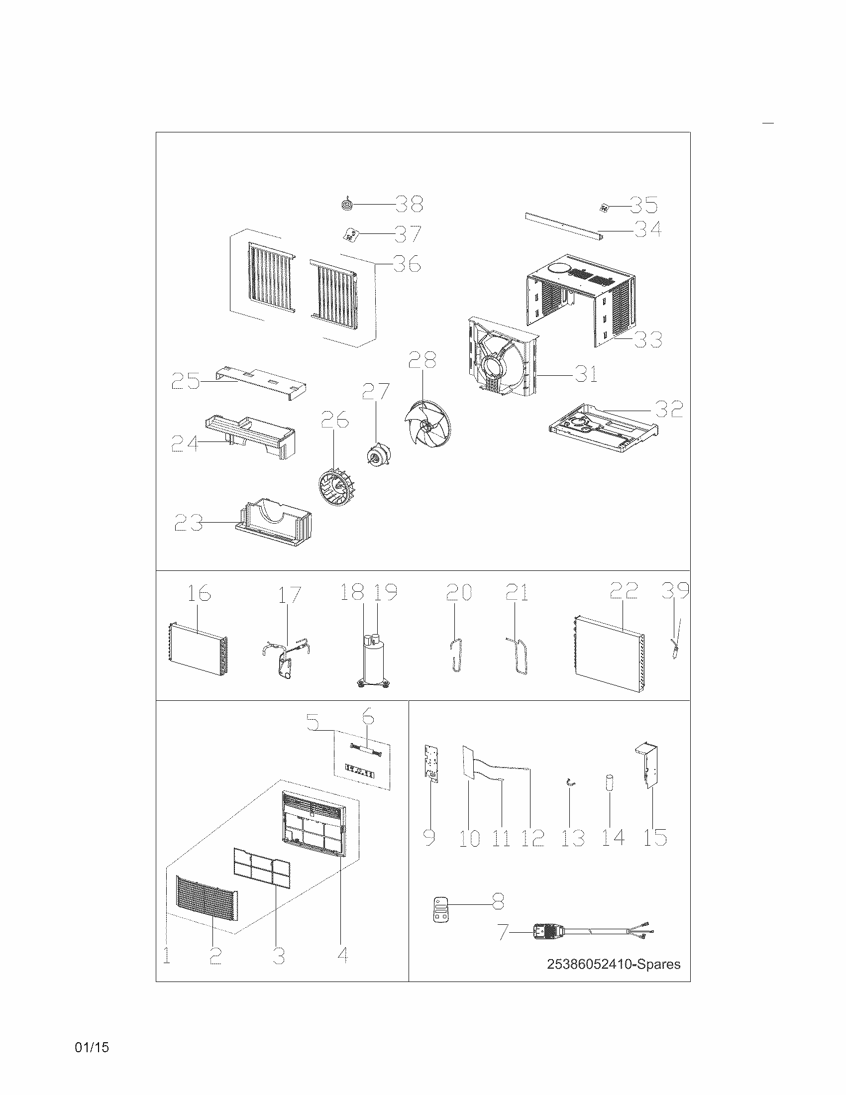 Recommended Spare Parts Diagram and Parts List for 25386052313  Kenmore Air Conditioner