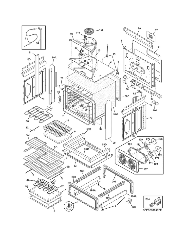Body Diagram and Parts List for FPDS3085PFE  Frigidaire Range