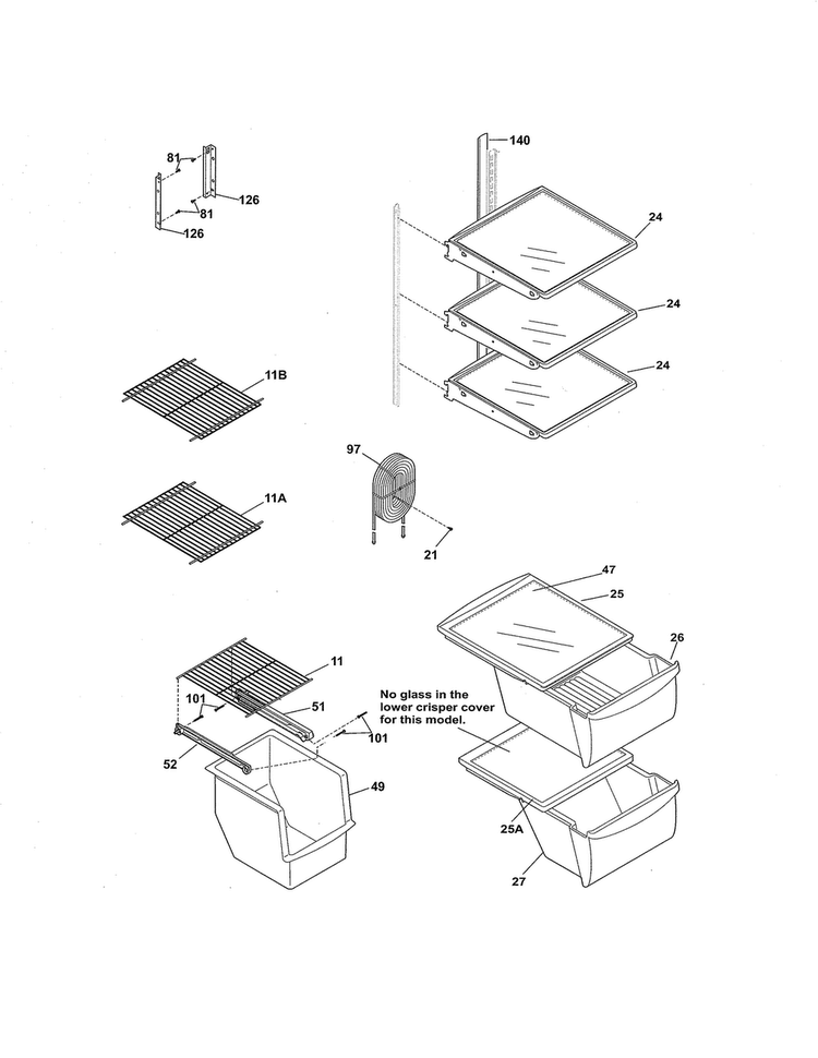 Shelves Diagram and Parts List for FFHS2311LBC  Frigidaire Refrigerator