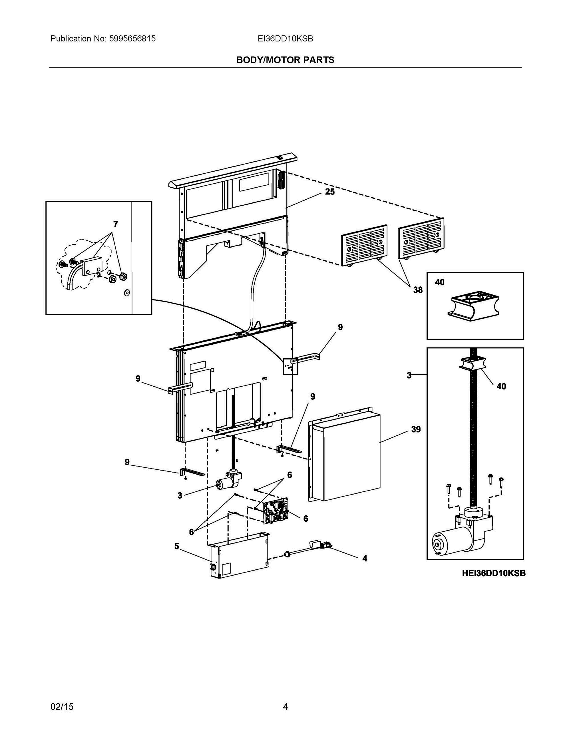 03 - BODY/MOTOR PARTS Diagram and Parts List for EI36DD10KSB  Frigidaire Range Hood
