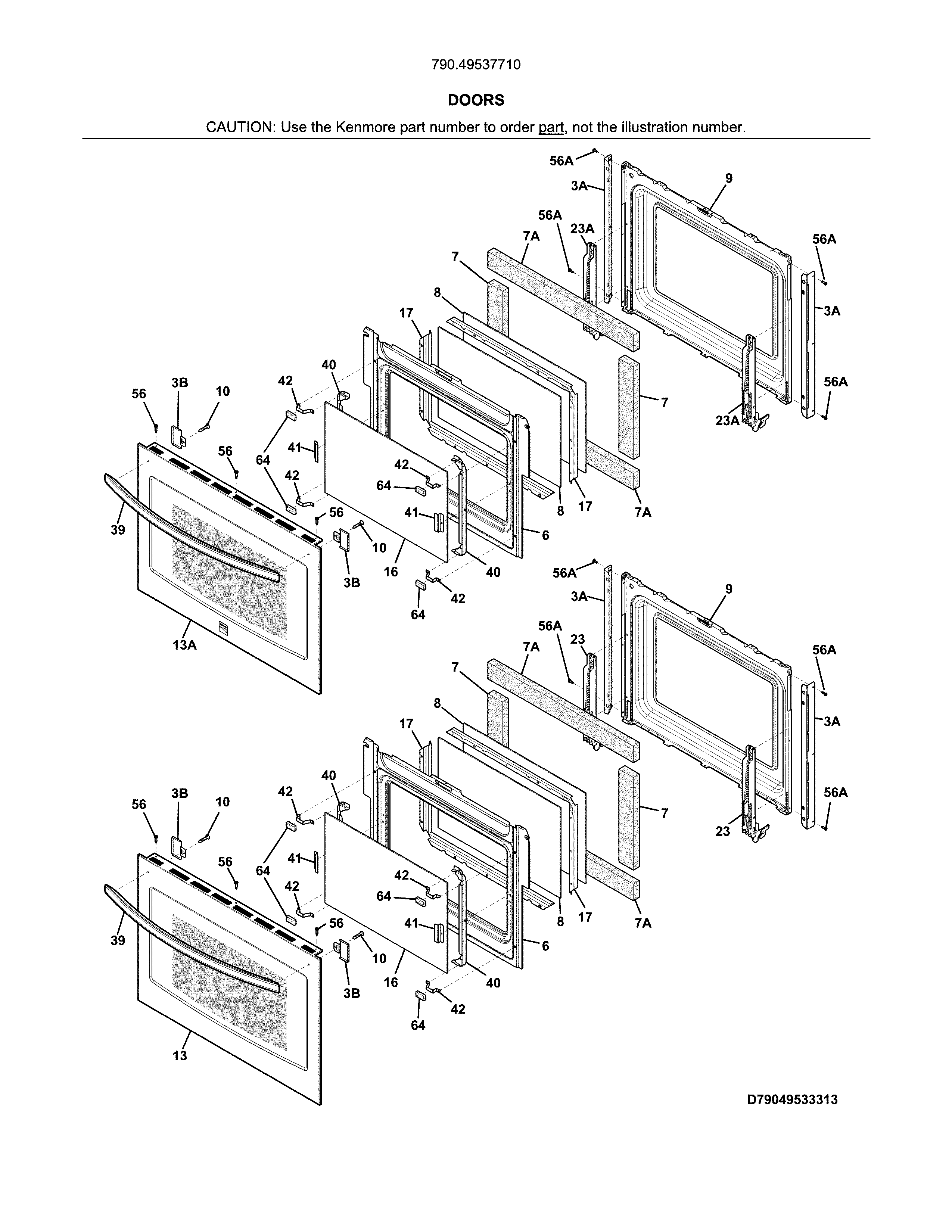 Doors Diagram and Parts List for 79049537710  Kenmore Wall Oven