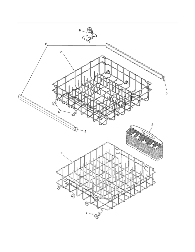 Racks Diagram and Parts List for FDB1450CHB4A  Frigidaire Dishwasher