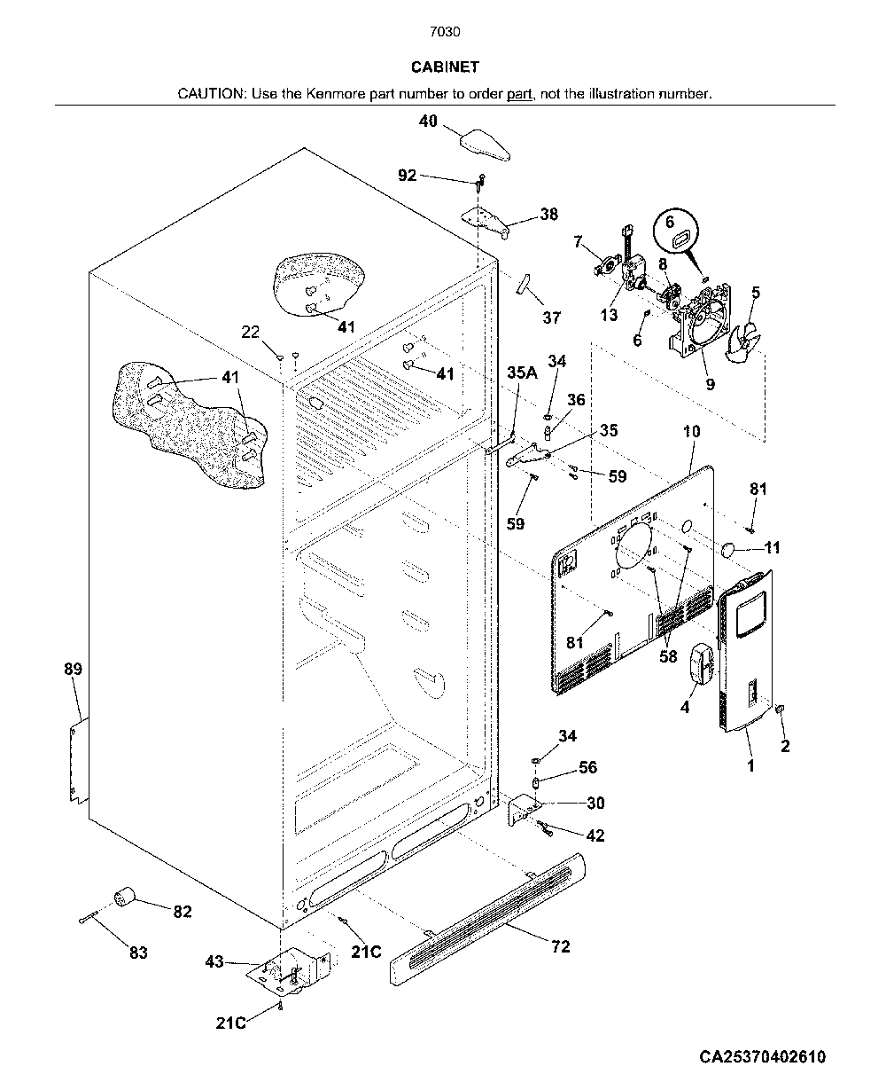 Cabinet Diagram and Parts List for 25370302613  Kenmore Refrigerator