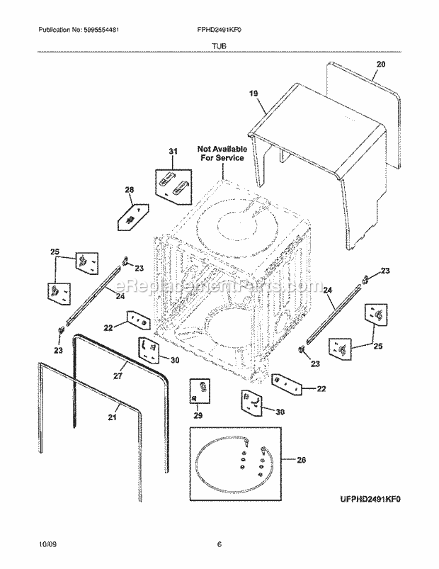 Tub Diagram and Parts List for FPHD2491KF0  Frigidaire Dishwasher