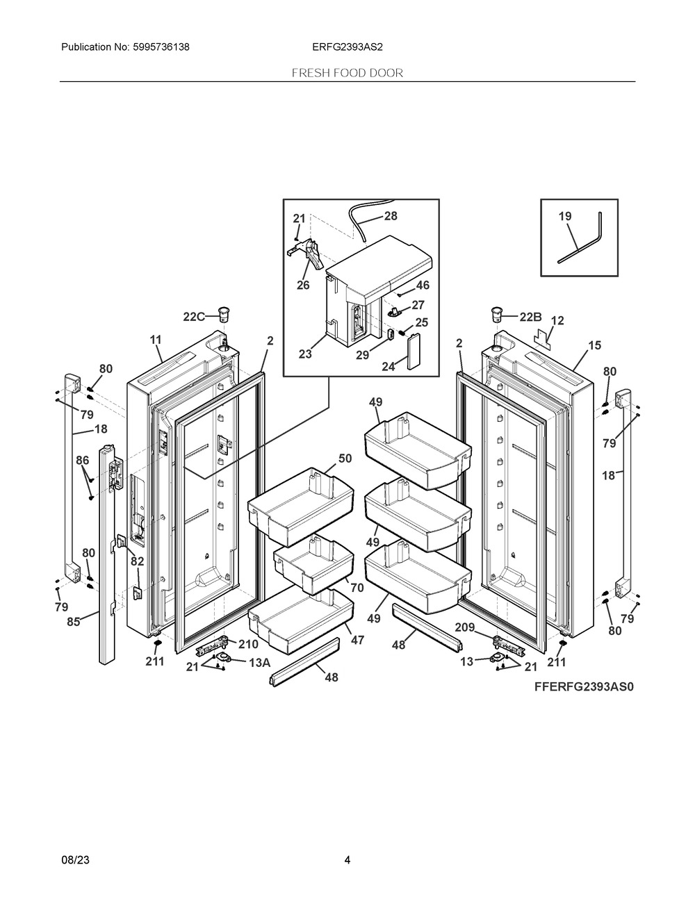 Fresh Food Door Diagram and Parts List for ERFG2393AS2  Frigidaire Refrigerator