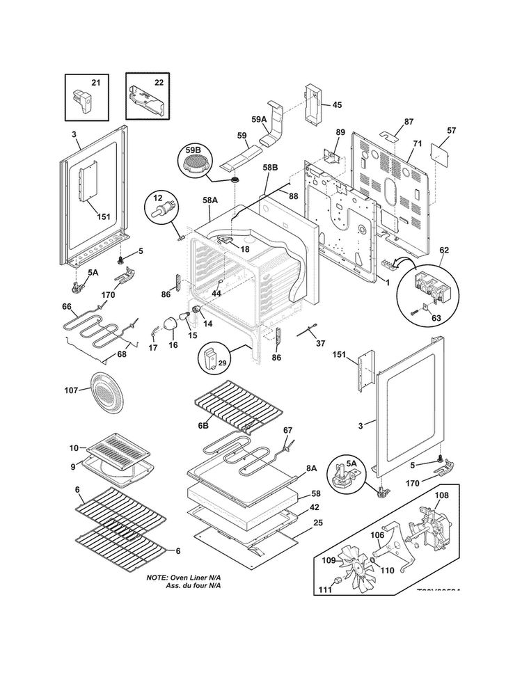 Body Diagram and Parts List for FEFB89ECF  Frigidaire Range