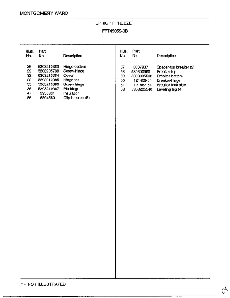 Upright Freezer Page 4 Diagram and Parts List for 45059B  Frigidaire Freezer