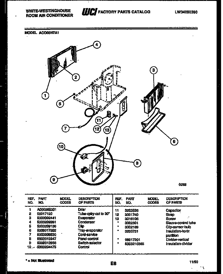 ELECTRICAL PARTS Diagram and Parts List for AC066N7A1  Frigidaire Air Conditioner
