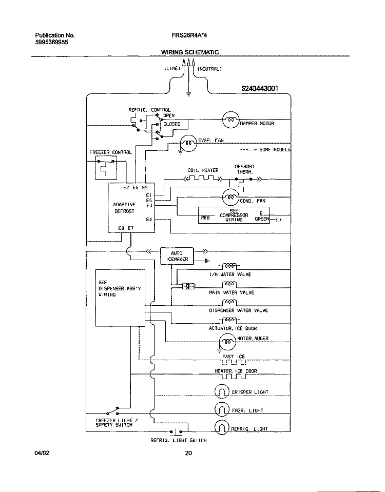 WIRING SCHEMATIC Diagram and Parts List for FRS26R4AQ5  Frigidaire Refrigerator