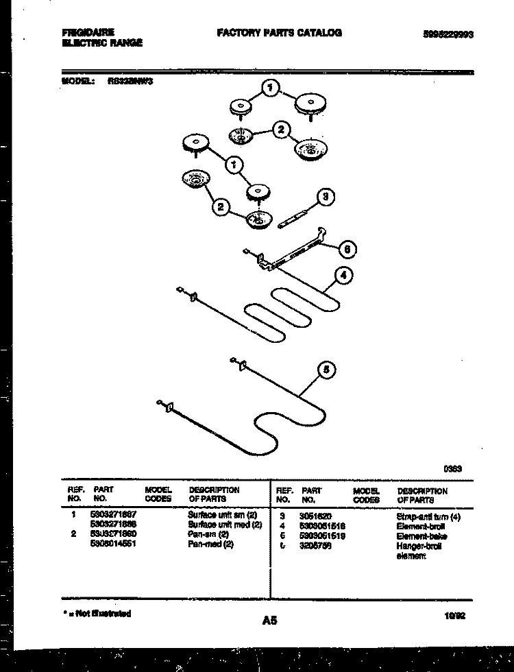 BROILER PARTS Diagram and Parts List for RS33BNL3  Frigidaire Range