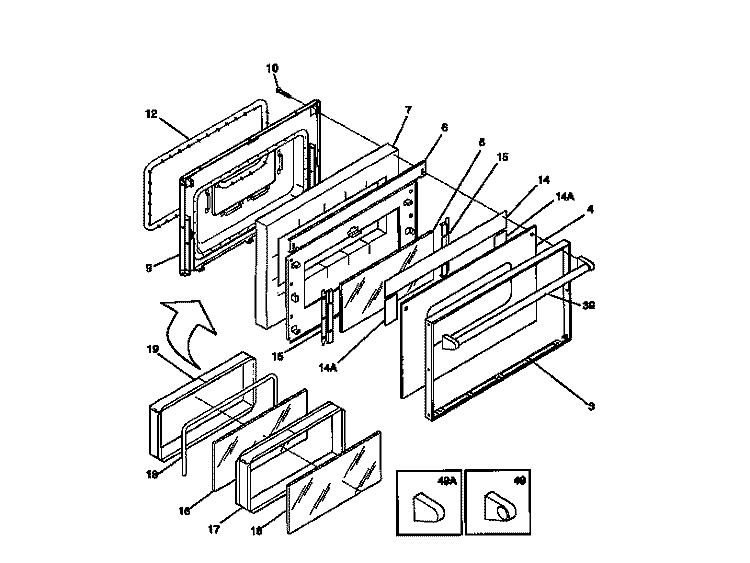 DOOR Diagram and Parts List for 30-4952-00-05  Tappan Range
