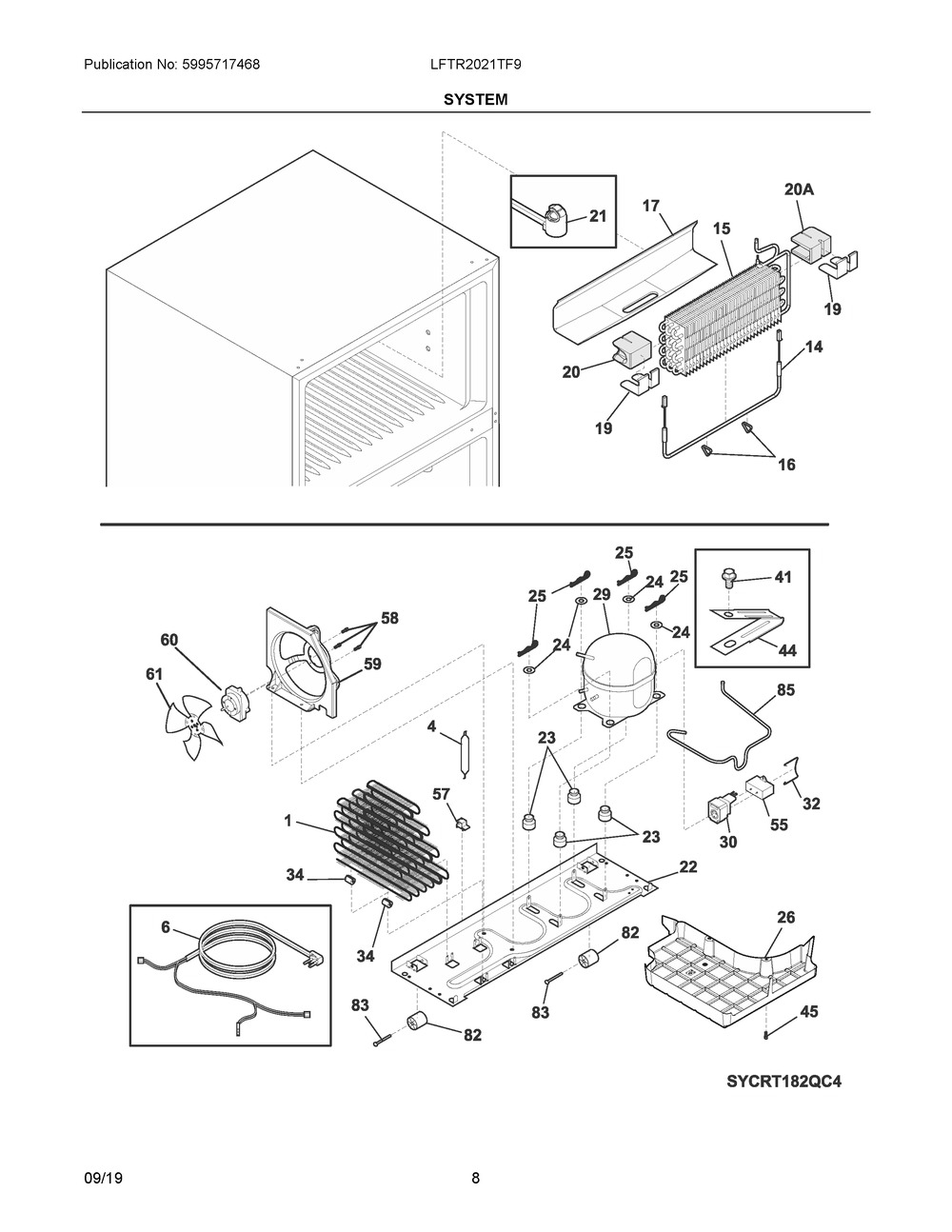 System Diagram and Parts List for LFTR2021TF9  Frigidaire Refrigerator