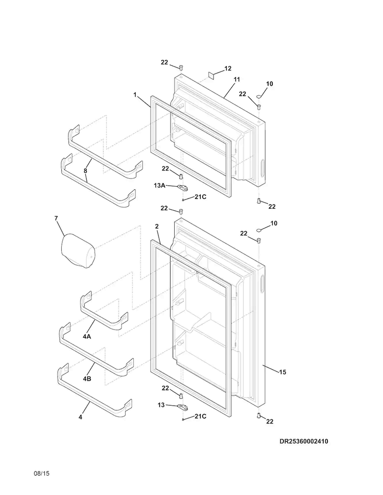 Doors Diagram and Parts List for 25360002412  Kenmore Refrigerator