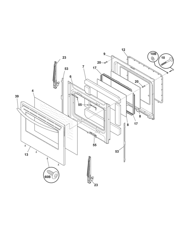 Door Diagram and Parts List for FEFB89ECF  Frigidaire Range