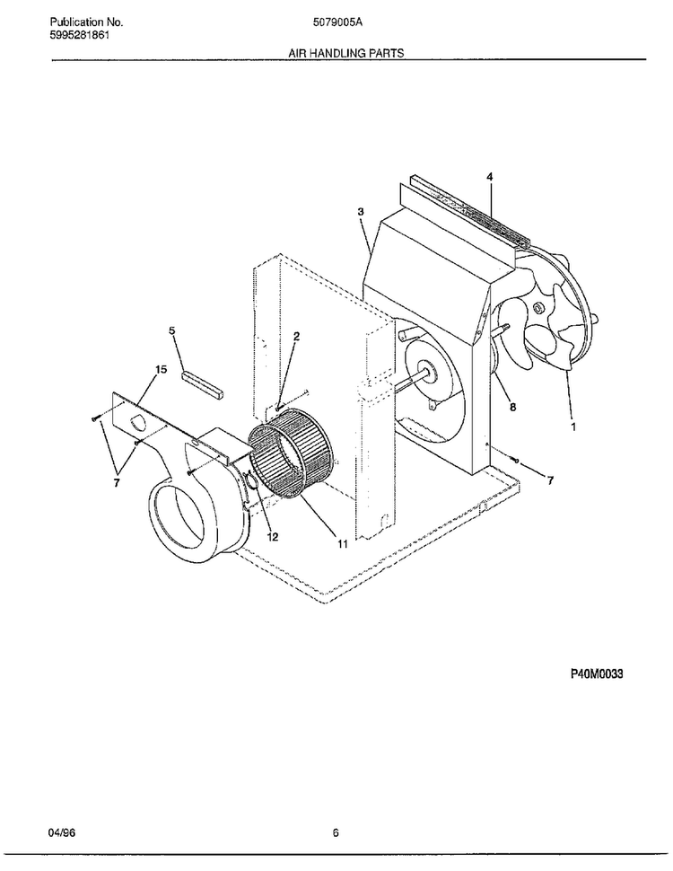 Air Handling Parts Diagram and Parts List for 5079005A  Frigidaire Air Conditioner